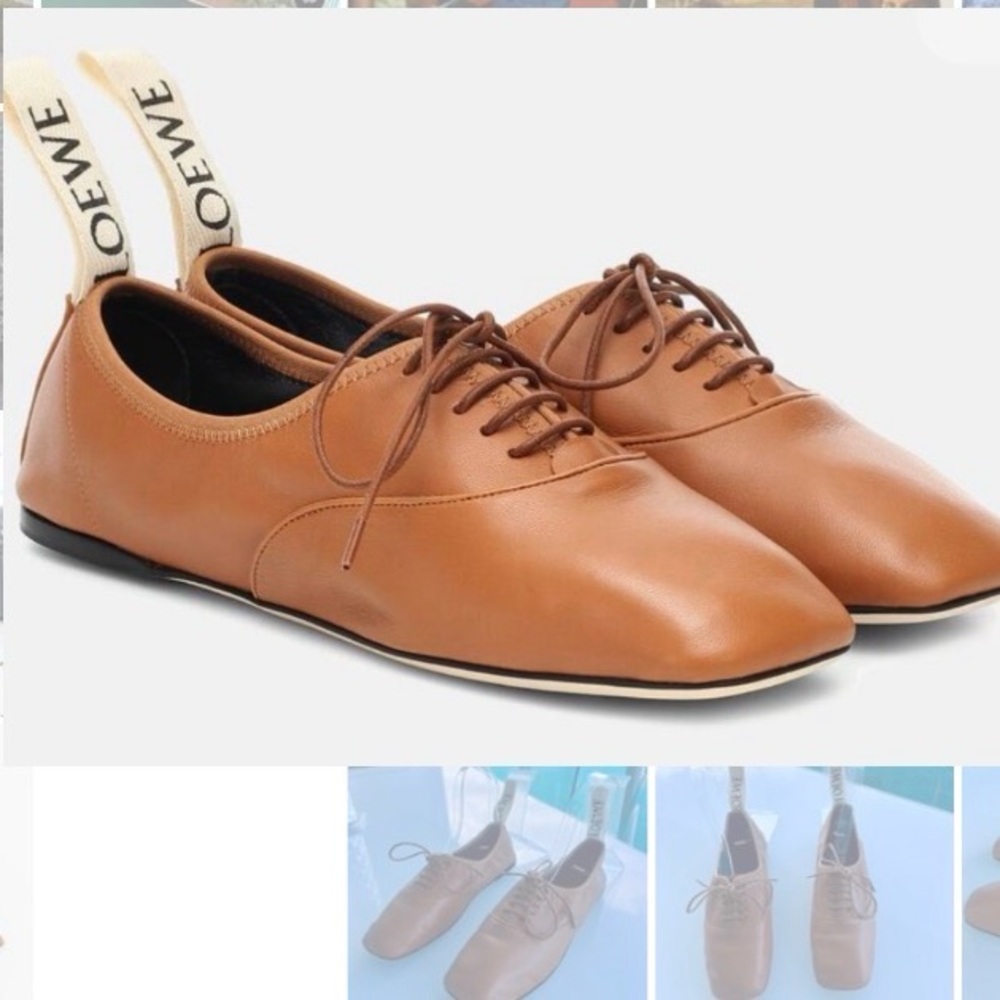 Loewe Derby Leather Lace-Up Flats with Branded Heel Loop